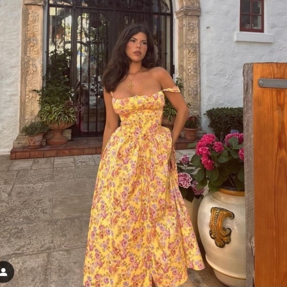 House of CB  ‘Tatiana’ Butter‎ Print Midi Floral Sundress yellow size XL - Picture 1 of 13